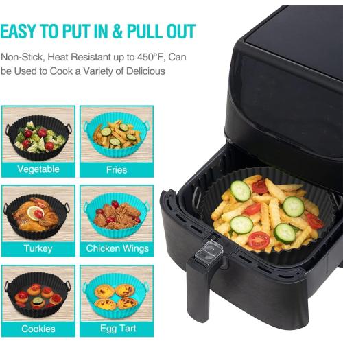 Teal and Black 2 pack Silicone Air Fryer Liners for Ninja AF101 4QT AF141 5QT AF150 AF161 XL MAX for Ninja Foodi and Most 3-5 Quart Airfryers, Air Fryer Oven Microwave Accessories, Better than Disposable Paper Liner