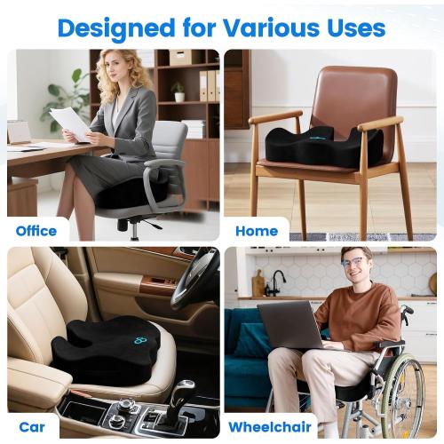 Seat Cushion, Non-Slip Memory Foam Chair Cushion for Taibone, Black/Large | Chair Pillow with Handles for Car Office Chair, Tailbone/Sciatica Easing& Post-Surgery Recovery Chair Cushion