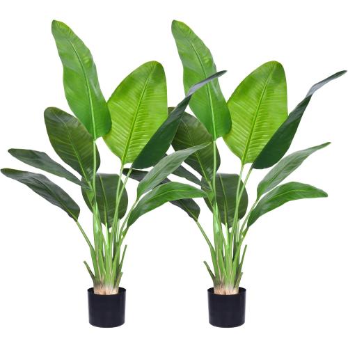 Artificial Bird of Paradise Plant, Fake Tree with Realistic Leaves and Durable pots, Adjustment-Free Branches Artificial Tree for Indoor Outdoor Home Decor (4FT 2Packs)