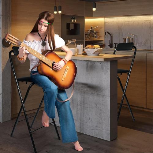 Folding Bar Stool with Back, Tall Foldable Stool Chair Portable Adult Folding Chair Counter Height Seat Leather Padded Kitchen Shop Comfortable and Sturdy (2PCS, 25.5 inch)