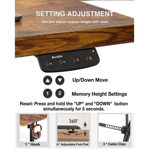 Acrolix Electric Standing Desk, Height Adjustable Home Office Desk with Memory Presets & Cable Management,Rustic Brown Sit Stand Desk for Work from Home, Ergonomic Computer Desk (48 x 24)