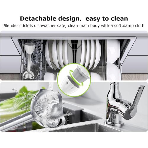 Bonsenkitchen Hand Blender, Immersion Blender with 2 Mixing Speed, Electric Portable Handheld Stick Mixer with Stainless Steel Blades for Soup, Smoothie, Puree, Baby Food, White
