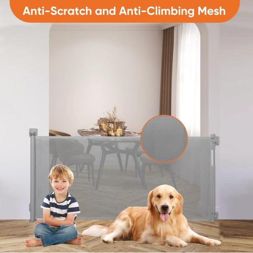 Size 80 Inch Color Grey No Drill Retractable Pet Gates for Doorways No Drilling Retractable Gate for Stairs No Drilling Retractable Dog Gates for The House Indoor Mesh Pet Gate Outdoor Retractable Baby Gates for Dogs