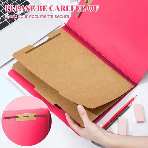 Skyygemm 12 Pcs Classification Folders Letter Size Bulk - 2 Dividers Pressboard File Folder with 3. 5 Inch Expansion, 2 Prongs Fastener, Heavy Duty Office File Organizer for Teacher Medical (Hot Pink)