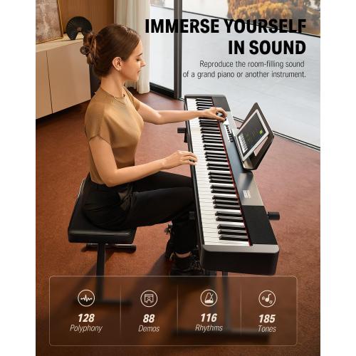 Donner DEP-20 Lite Digital Piano 88 Key Weighted Keyboard Full Size, Portable Electric Piano Set with Stand, Sustain Pedal, LCD, Wireless MIDI Audio, 185 Tones, Gifts for Beginners Teens, Black