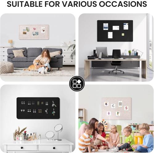 Size 48 X 36 Large Bulletin Board, 48 X 36 Inches Felt Cork Board with 40 Pushpins, Foldable Felt Notice Pin Board Photo Display Board with Self-Adhesive Tape for Office Home School