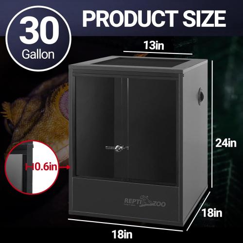 Black 30 Gallon 18x18x24 REPTI ZOO 30 Gallon PVC Tall Reptile Tank, 18x18x24 Reptile Terrarium for Frog Lizard Gecko Chameleon Snake, Tropical Rainforest Habitat Enclosure with Sliding Door & Top Screen Ventilation