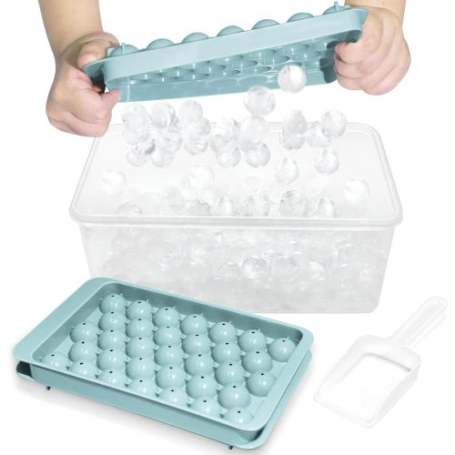 WIBIMEN Ice Cube Tray with Lid and Bin - Round Ice Trays for Freezer with Lid - Ice Cube Trays for Freezer with Ice Container (1-2PACK Blue)