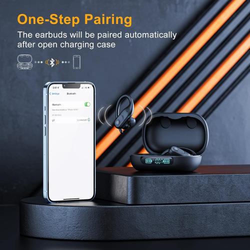 Jzones Wireless Earbuds Bluetooth Headphones 130Hrs Playtime with 2500mAh Wireless Charging Case LED Diaplay Hi-Fi Waterproof Over Ear Earphones for Sports Running Workout Gaming