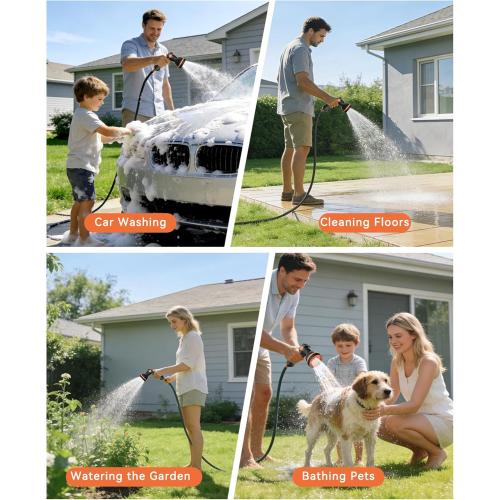 SUNPOW Retractable Garden Hose Reel - 1/2 x 100ft Wall Mounted Hose Reel with 3/4'' Brass Fitting & 10-Pattern Nozzle - Auto Slow Retraction, Any-Length Lock, 180°Swivel for Lawn & Gardening