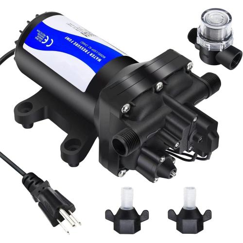 Water Pressure Booster Pump 110v Diapphragm Pump Inline Water Pump 75psi 5.5 GPM Self Priming RV Water Pump for Kitchen, Bathroom, RV, Marine Yacht, Caravan, Garden.  (Used)
