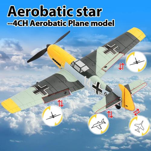 Remote Control Airplane BF109, 4 Channel RC Plane with 6-Axis Gyro, WW2 Warbird Aerobatic Park Flyer Gift for Adults & Kids