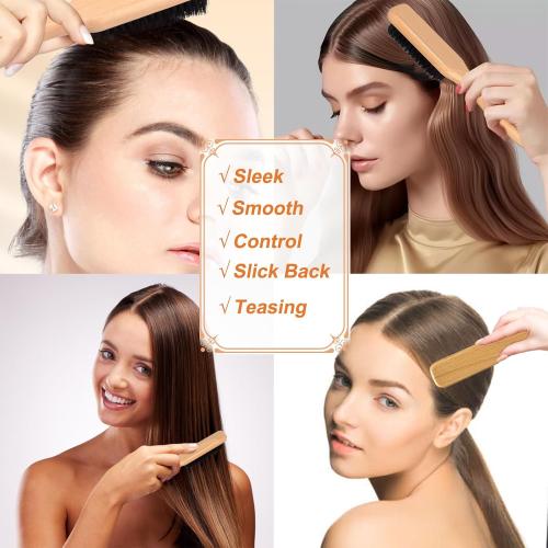 Slick Back Hair Brush & Hair Wax Stick Set for Slick Back – Boar Bristle Brush for Sleek, Control, Flyaways & Baby Hairs – Wax Stick for Women Sectioning & Parting