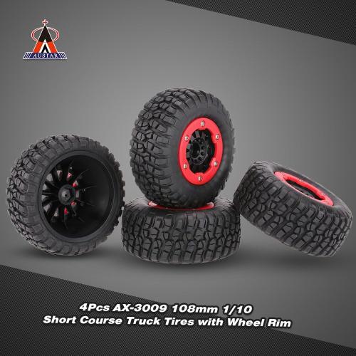 GoolRC 4Pcs AX-3009 High Performance 108mm 1/10 Short Course Truck Tires with Wheel Rim for All Terrain
