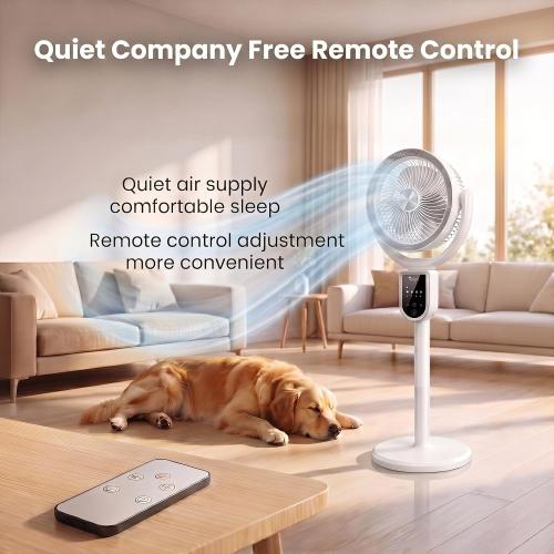 Cordless Pedestal Fan with Remote, 90° Oscillation Air Circulator, Natural Wind Mode, 4 Speeds   Timer, Quiet Standing Fan for Bedroom, Outdoor Patio, Rechargeable, White