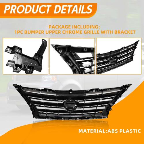 Front Bumper Cover Upper Grille Replacement Shroud Chrome Front Mesh Air Intake for 2013-2015 Nissan Sentra S SV SL FE S