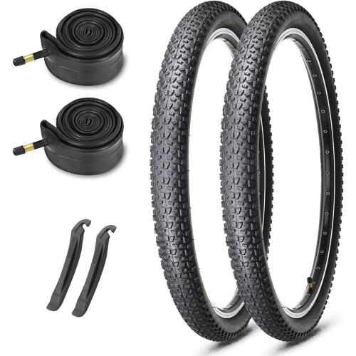 MOHEGIA Mountain Bike Tires 2-Pack - 20/24/26/27.5 Inch Folding MTB Tires and 2 Inner Tubes Schrader Valve & Tire Levers - Off-Road Bicycle Replacement Set