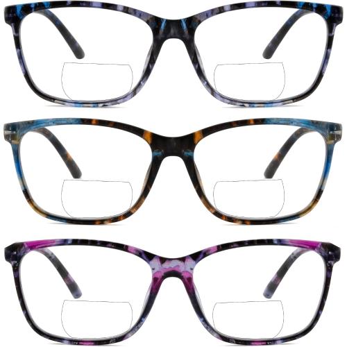 Bifocal Reading Glasses Women Clear Top Eyeglasses,Pattern Print Stylish Ladies Readers Spring Hinge