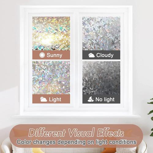 Haton Window Privacy Film, Stained Glass Rainbow Film Decorative Window Clings, Static Cling Sun Blocking Stickers Decals Coverings Tint for Home Heat Control, Non-Adhesive 17.5 x 78.7