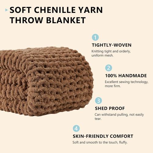 TAN 40x50 L'AGRATY Chunky Knit Blanket Throw - Soft Chenille Yarn Throw Blanket 40x50： Handmade Thick Cable Knit Crochet Blanke - Large Knit Blanket Chunky Rope Knot Throw Blanket for Couch Sofa Bed Home Decor