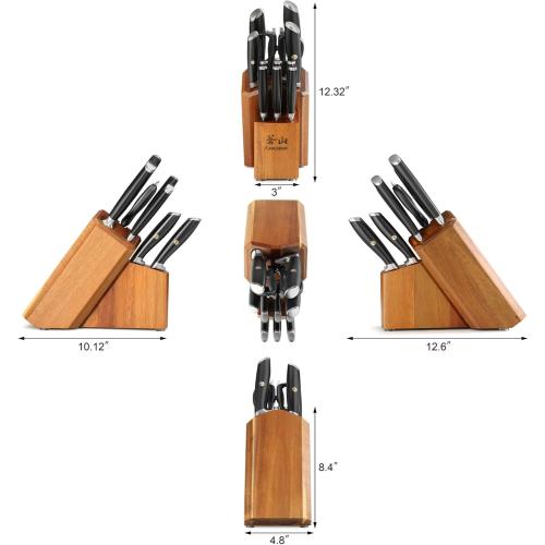 Cangshan L Series 12-Piece Knife Block Set with 6 Steak Knives, Forged German Steel, Acacia Block, Black, 1026061