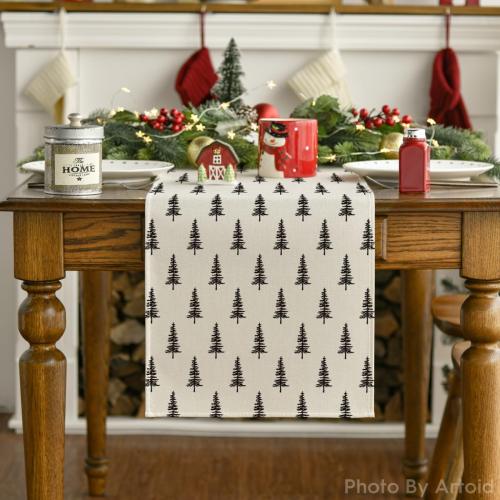 Artoid Mode Beige Xmas Tree Christmas Table Runner, Seasonal Winter Kitchen Dining Table Decoration for Home Party Decor 13x90 Inch