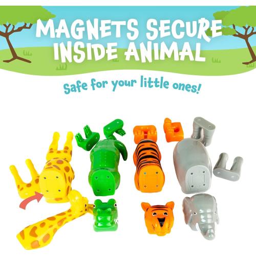 POPULAR PLAYTHINGS Magnetic Animals for Toddlers 1-3, Mix or Match Animal Toys, Set of 4 Gift for Kids - Jungle Animals