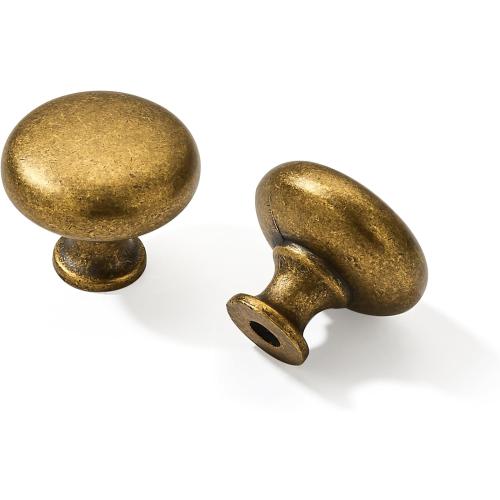 khtumeware 1-1/4 (32 mm) 10 Pack Drawer Pulls Antique Brass Cabinet Knobs Kitchen Hardware Cabinet Handles Drawer Handles Knobs. (10 Pack, knob, Antique Brass)
