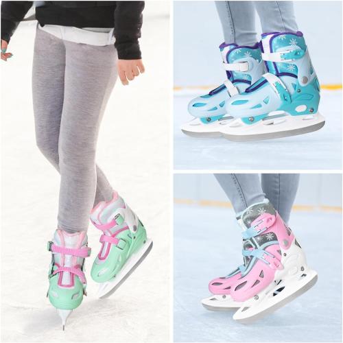 Nattork Ice Skates for Girls Kids Boys with Sturdy Plastic Shell, 4 Sizes Adjustable Skates, Outdoor Skating Essentials Perfect Choice Pink Blue Green