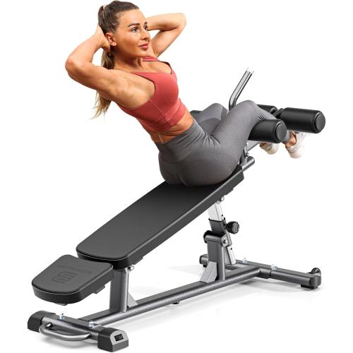 Semi-Commercial Sit-Up Bench with Reverse Crunch Handle for Ab & Core Workout and Decline Bench Press, Adjustable Weight Bench Press Set with 4 Adjustable Heights for Home Gym Strength Training