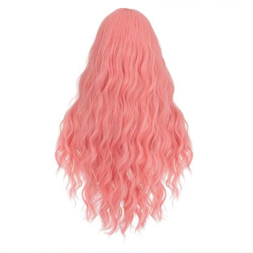 S-noilite Long Pink Wavy Wig Middle Part for Women 27 inch Long Curly Wavy Pink Wig Natural Looking Synthetic Hair Colorful Anime Cosplay Party Halloween Costume Daily