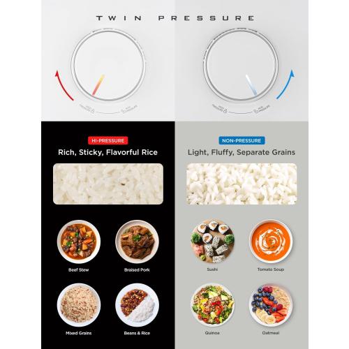 CUCKOO Twin Pressure Rice Cooker 6-Cup Uncooked / 12-Cup Cooked with Nonstick Inner Pot, Versatile Rice Maker & Warmer with 16 Menu Options, Open Cooking Mode, Voice Guide, White (CRP-ST0609FW)