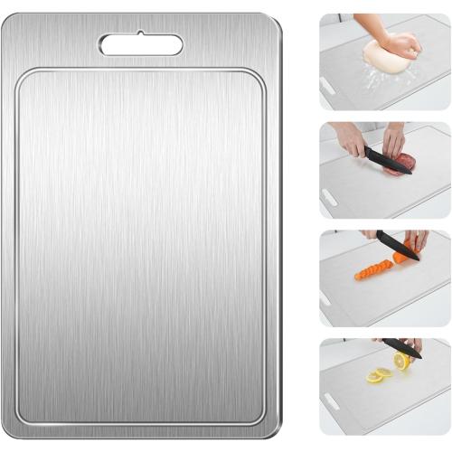 Titanium Cutting Board 100% Pure Cutting Boards With Juice Groove Metal Grade Food Double Sided Chopping Board for Cutting Meats Vegetables Fruits(Titanium-X-Large)