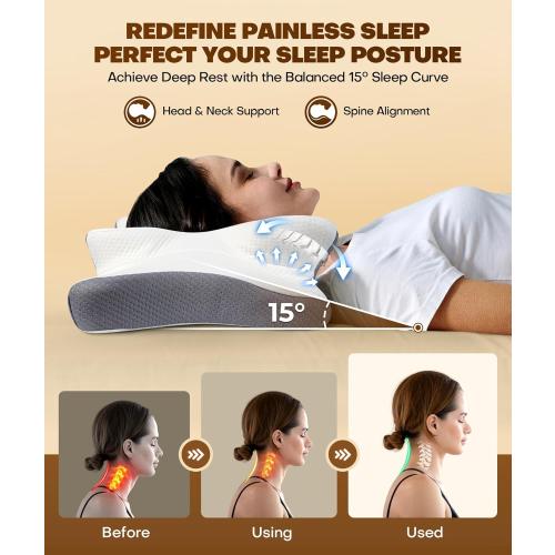 Cozyplayer True Cooling Cervical Neck Pillow for Pain Relief, Ergonomic Side Sleeper Pillow for Neck Support, Odorless Orthopedic Contour Memory Foam Pillows, Bed Pillow for Back Stomach Sleeper