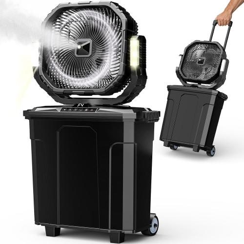 Ausic 5 Gal 12 Portable Misting Fan for Outside Patios, 【Max 62H】 Outdoor Oscillating Rechargeable Battery Fan, Cooling Water Camping Fan with Telescopic Handle/Remote, Summer Essentials