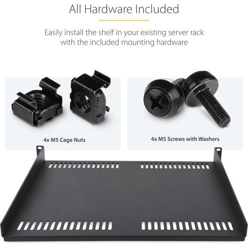 StarTech 1U Vented Server Rack Shelf, 16in, 30lb (CABSHELFV1U-16-RACK) | EIA-310 19in rack and cabinet fit, 14kg, 40cm mounting depth, SPCC cold-rolled steel, Cantilever tray‼️light dirt and good condition‼️