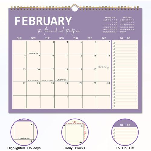 2026 Wall Calendar 12 Months, Wall Calendar from January 2026 to December 2026, Large Hanging Calendar with Thick Paper, Perfect for Home and Office Monthly Organizing & Planning, 14 x11
