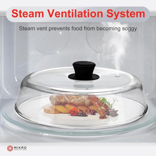 10.5-Inch Glass Microwave Splatter Cover – Borosilicate Glass Food Plate Splatter Guard with Vent Hole, BPA-Free, Easy-Grip Silicone Knob, Dishwasher Safe (1, Black, 10.5in)