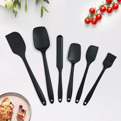 6 Pieces Silicone Spatula Set, Rubber Spatulas Silicone Heat Resistant Spatula Set for Kitchen Use, Food Grade Rubber Spatula with Ergonomic Grip, Cooking, BPA Free Dishwasher Safe(black)