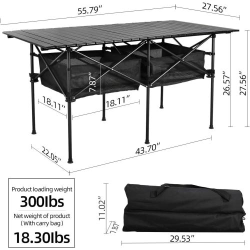 Sanny LargeOutdoor Folding Picnic Camping Table,55X 27.56Portable Aluminum Roll-up Table with Storage Carry Bag for RV Travel,Indoor,Outdoor,Camping, Beach,Backyard,BBQ,Party,Patio,Picnic