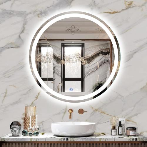 24 LED Bathroom Mirror Round Vanity Mirror, Anti-Fog, Dimmable, 3 Color Temperature, Memory Function Led Wall Mirror for Bathroom, Vanity, Shaving (Vertical/Horizontal)