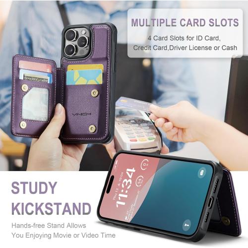 Vinich for iPhone 16 Pro Max Wallet Case with Card Holder, RFID Blocking Credit Slots Kickstand Shockproof Phone Cover Fit for iPhone 16 Pro Max 6.9 Purple