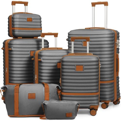 Joyway Luggage Set 7 Piece Suitcase Sets with Spinner Wheel,Hardside Expandable Travel Laggage with TSA Lock(18/20/24/28 Grey)