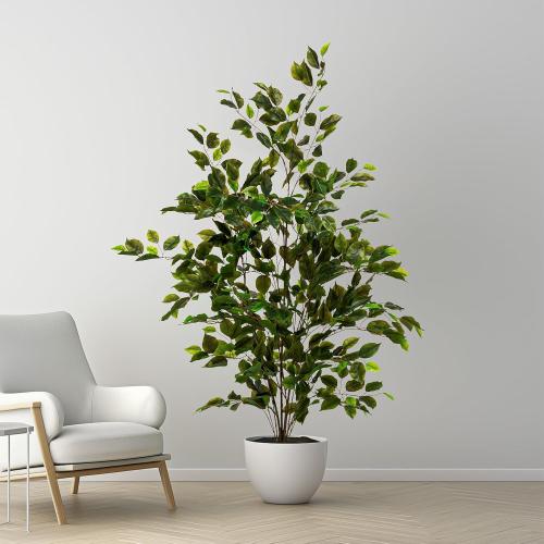 Bailikang Artificial Ficus Tree Indoor 4ft, Large Potted Faux Tree with Realistic Silk Leaves & Trunk for Home Office, Living Room Corner Decor ‼️may be missing parts or even broken parts ‼️