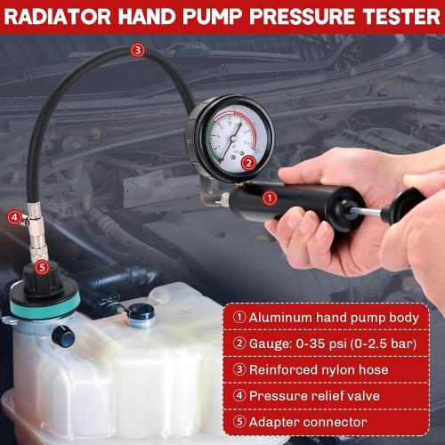 18PCS Radiator Pump Pressure Tester Kit | Coolant Pressure Tester Kit Cooling System Pressure Tester Kit for Automotive Cooling System Water Tank Leakage Detection