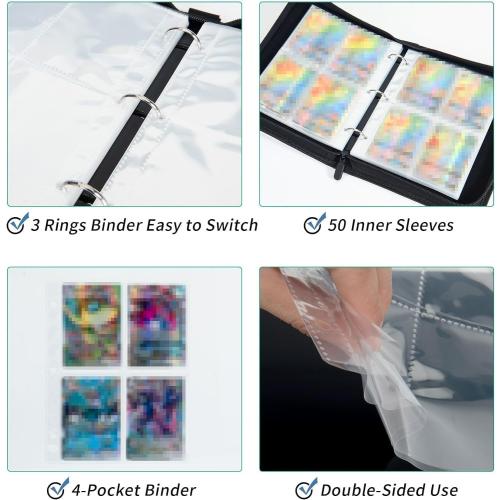 Bsketball Card Binder with Sleeves 400 Pocket, Sports Card binder Compatible with Football Card, Basketball Card, Hockey card, Soccer Card, Trading Card Binder for Boys and Girls