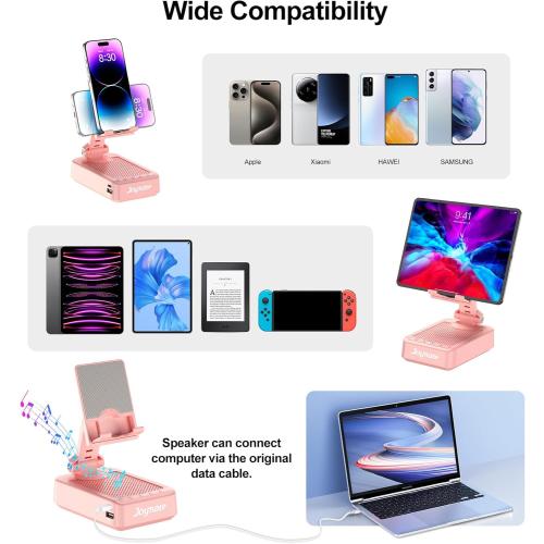 Gifts for Men Women, Phone Stand with Bluetooth Speaker and Charging Function 360° Rotable Angle Adjustable Cell Phone Holder with HD Stereo Sound Fits All Phones,Tablet (Pink)
