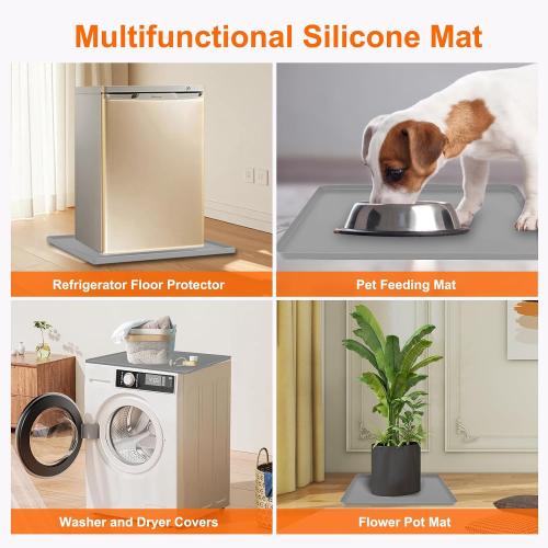 Water Cooler Mat, 24x16x0.8 Inch Non-Slip Thick Under Water Dispenser Silicone Mat With Raised Edges, Leak-Proof Air Conditioner Drip Pan For Carpet Floor Protection, Grey