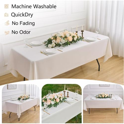 FINDYOU Ivory 6 Pack Polyester Table Cloth 60 x 102 Inch, Rectangle Tablecloths for 6 Foot Tables Washable Table Cloth for Party Wedding