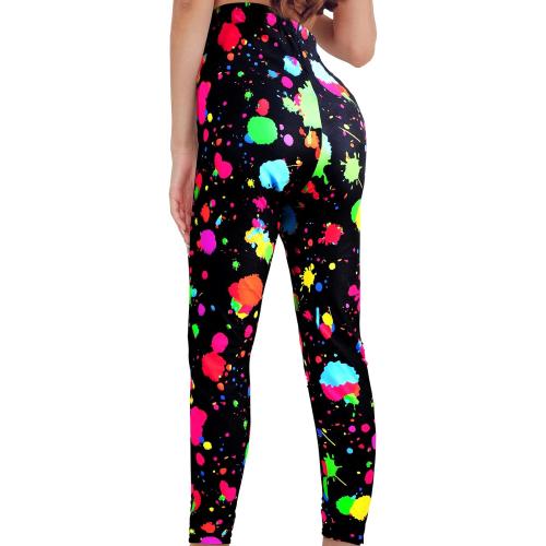 Size L Syhood 80s Legging for Women Neon Halloween High Waisted Neon Legging 4 Pcs Necklace 1980s Dress up Costume Accessory Set